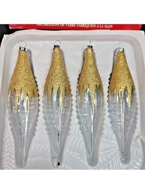 Christmas Ornaments Teardrop Oblong Baubles ZELLERS Unsilvered Gold Colombia VTG